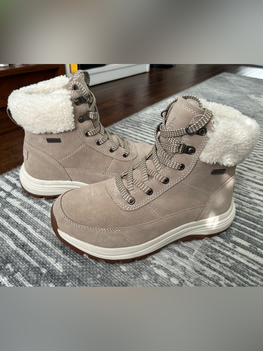 Insulated Faux Shearling Lace-Up Winter Boot in Light Taupe